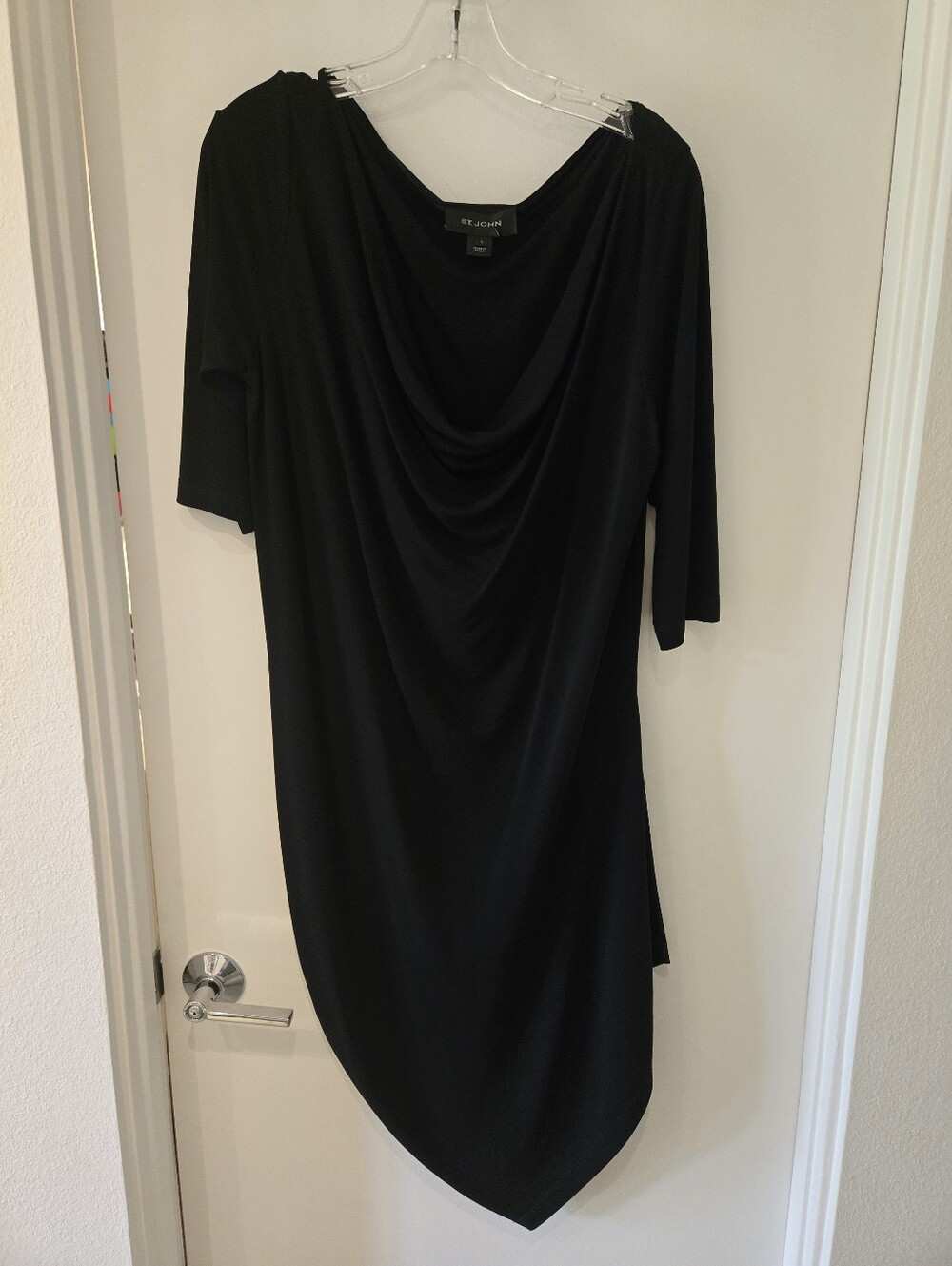 St. John Black Asymmetric Draped Women’s Dress